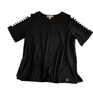 Michael Kors Black Blouse Open Slit Sleeve Top Size 1X